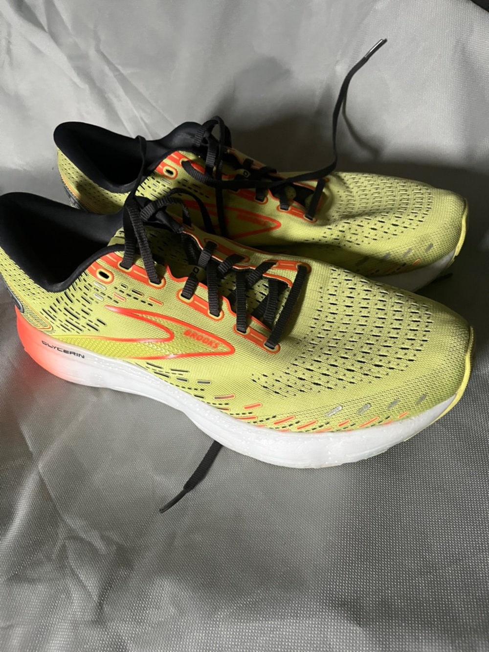 Brooks Yellow Running Shoes with Orange Accents and  gray Laces